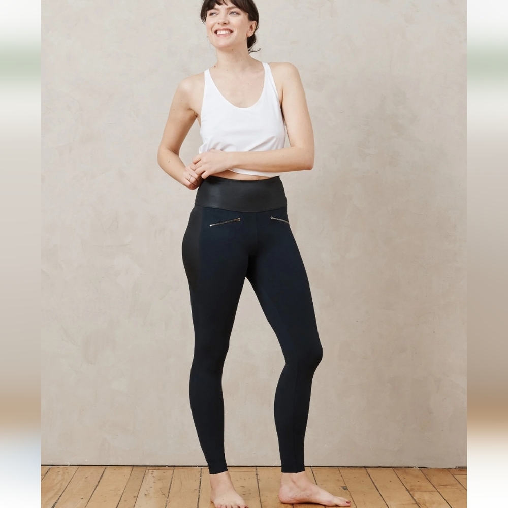 ADAY Throw It Higher Leggings Women Small Midnight Blue Good High Waist Zips